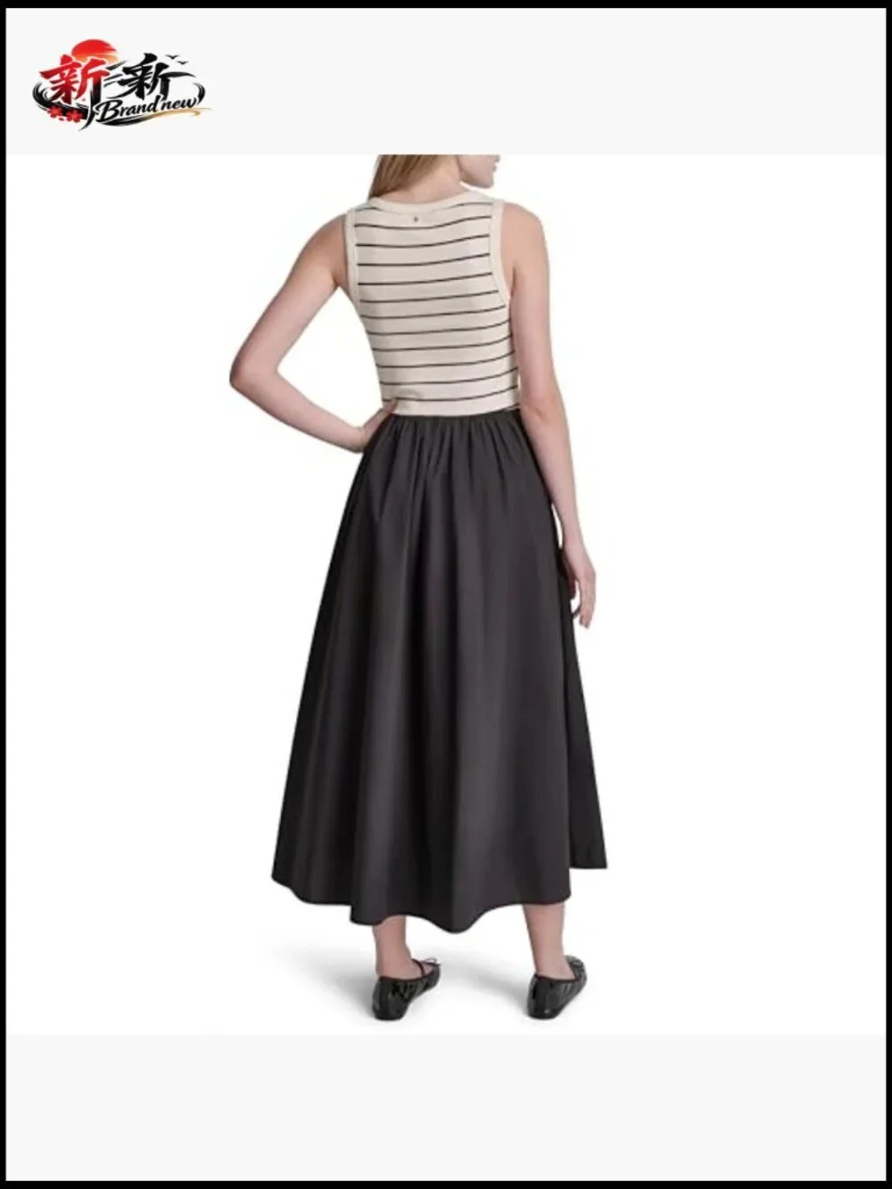 Striped Cotton Poplin Maxi Dress with Rib Henley Top
